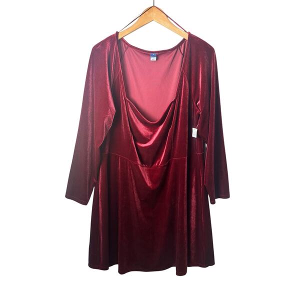 NWT Old Navy Red Velvet Dress Womens 2X Special Occasion Stretch Mini Minimalist - Picture 1 of 9